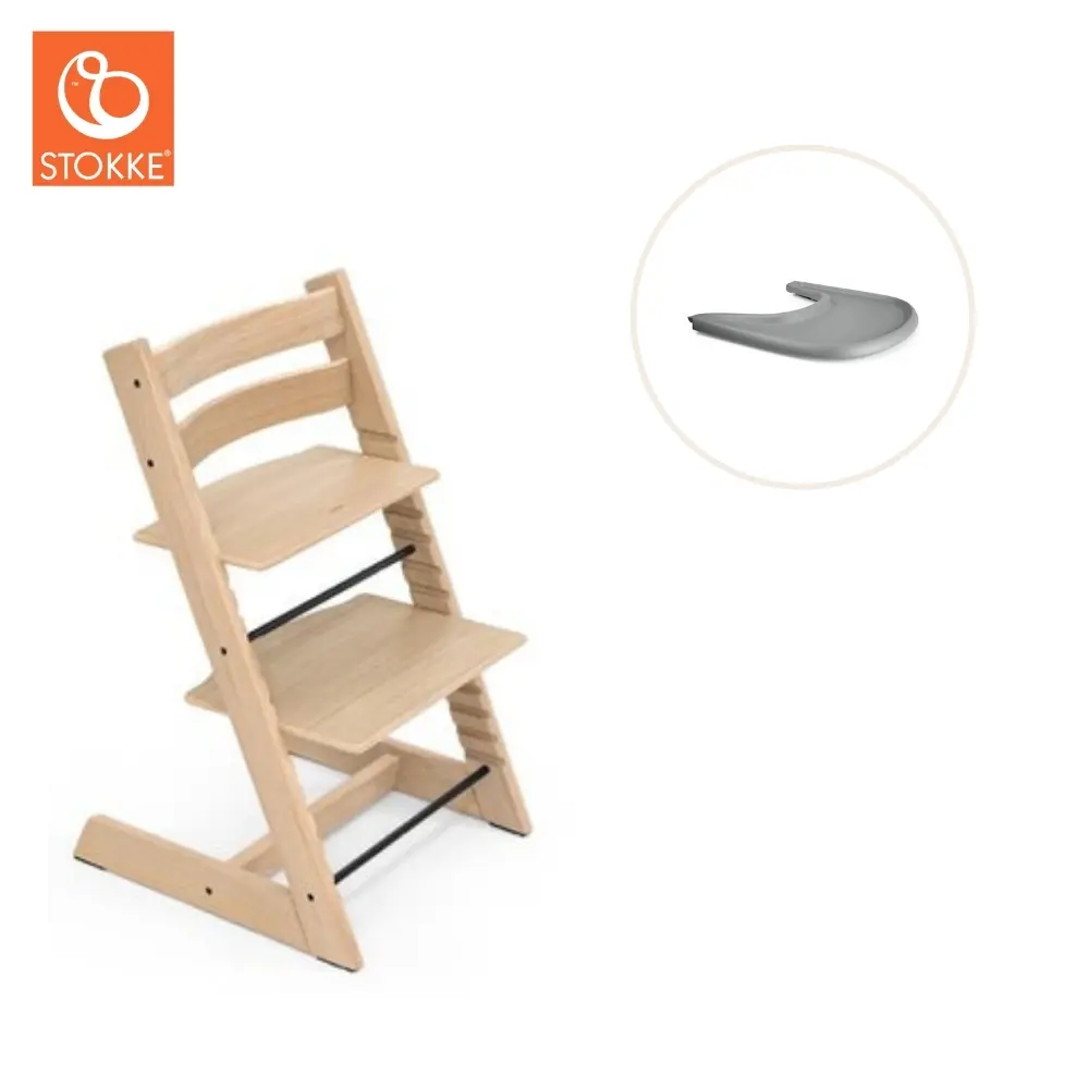 Højstol Inkl Tray Eg Natur Grå