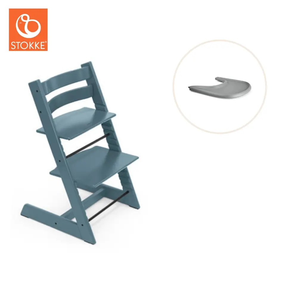 Højstol Inkl Tray Fjord Blå Grå