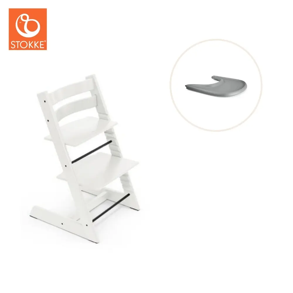 Højstol Inkl Tray Hvid Grå