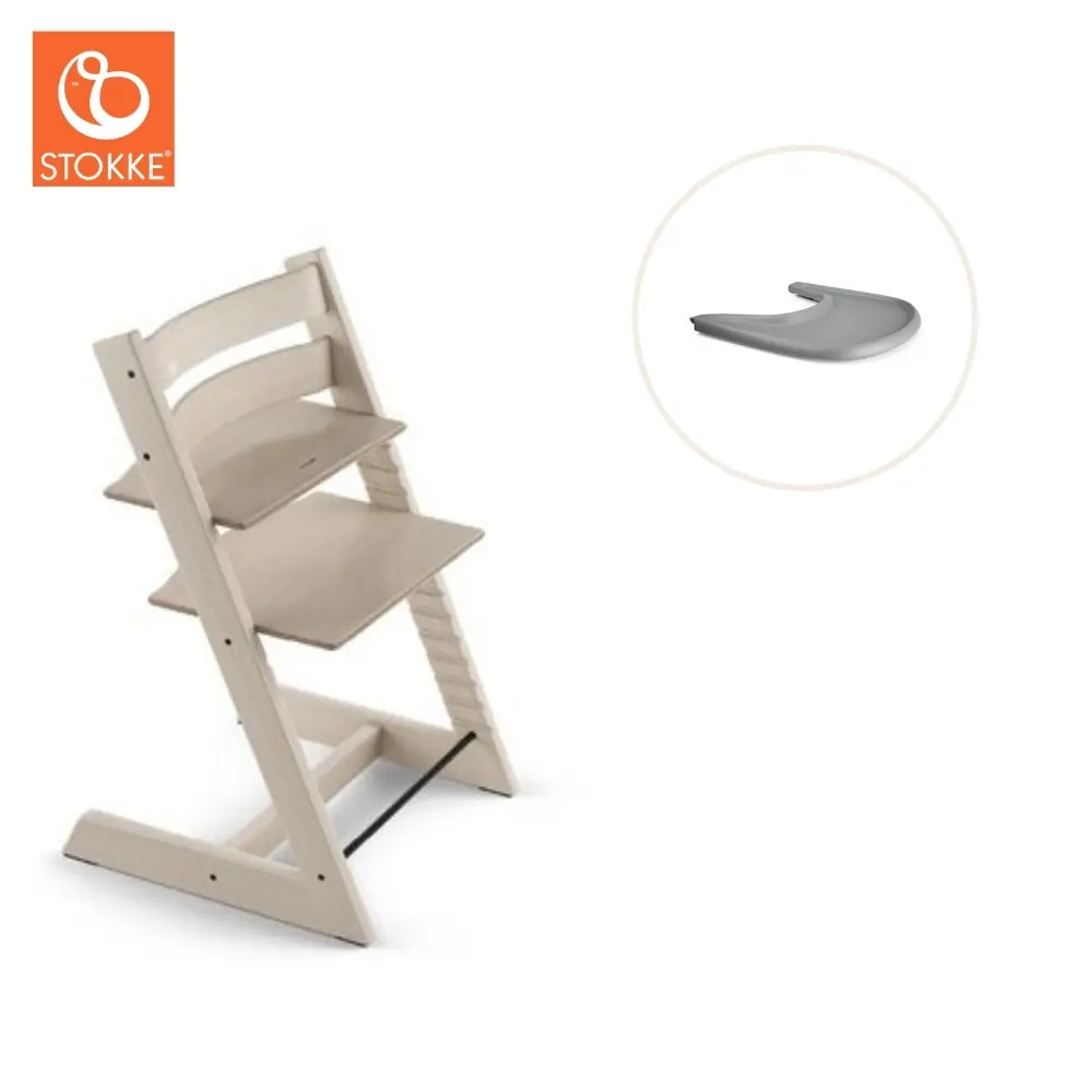 Højstol Inkl Tray Whitewash Grå