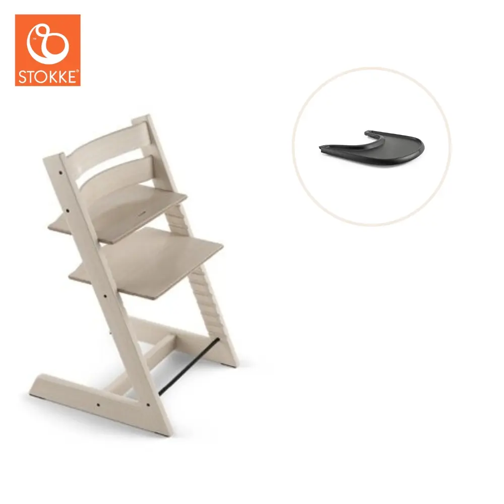 Højstol Inkl Tray Whitewash Sort